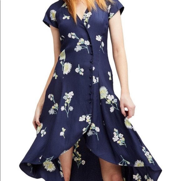 Free People Dresses & Skirts - Free People Blue Lost in You Midi Dress Floral Cap Sleeve Size Small